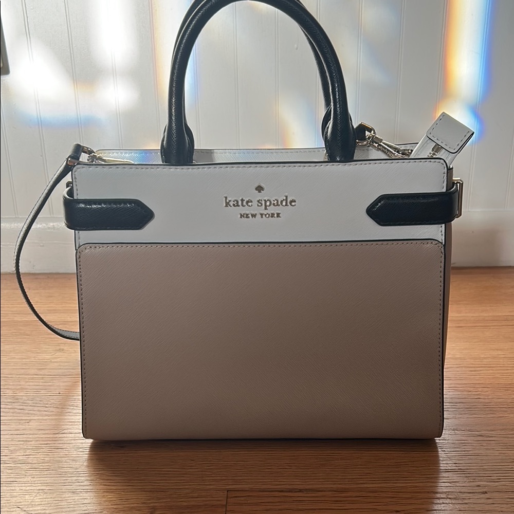 Kate Spade Black and Cream Satchel with Structured Design